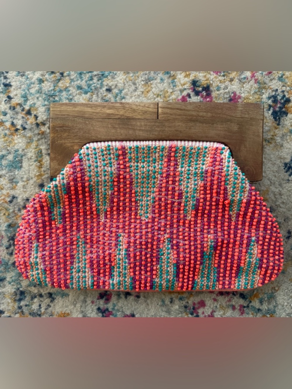 Chloe & Lex Beaded Clutch Handbag in Coral, Teal & Fuchsia